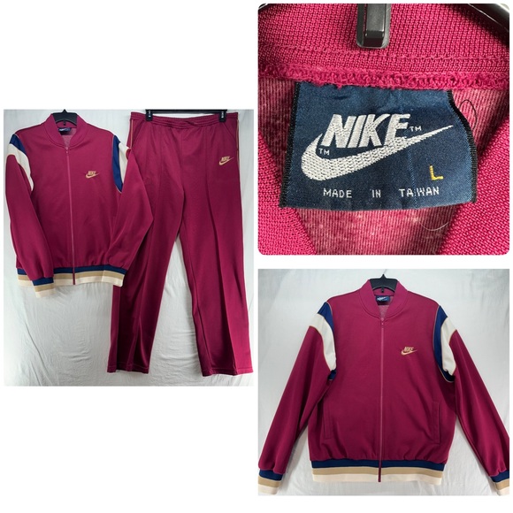 Nike Blue Tag Track Suit Maroon/Cream/Navy Blue Vintage 80s...